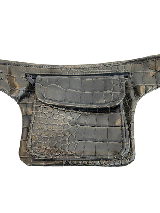 RIÑONERA DE PIEL CUADRADA "CROCO VERDE"