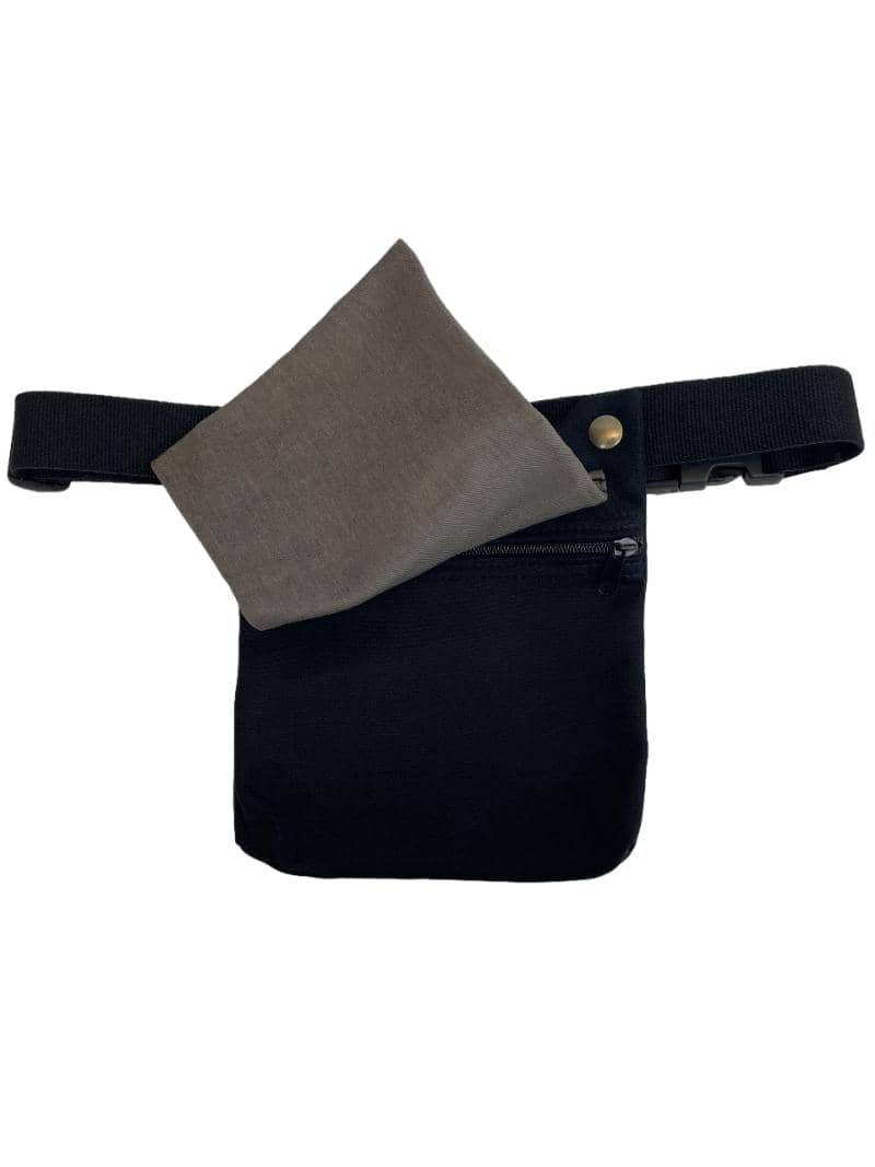 RIÑONERA TELA DOBLE "DOS BOTONES GRIS Y NEGRO "