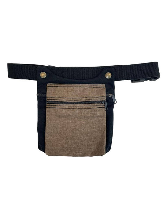 RIÑONERA TELA DOBLE "DOS BOTONES LINO Y NEGRO "