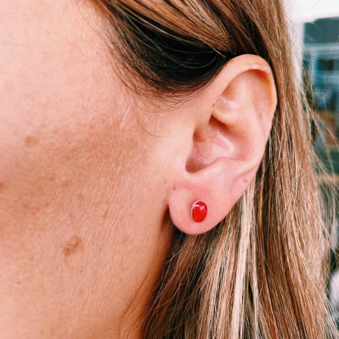 PENDIENTES PLATA ÓVALO ROJO
