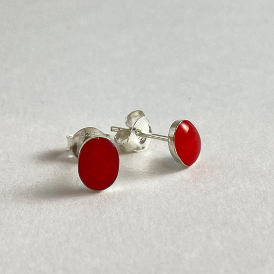 PENDIENTES PLATA ÓVALO ROJO