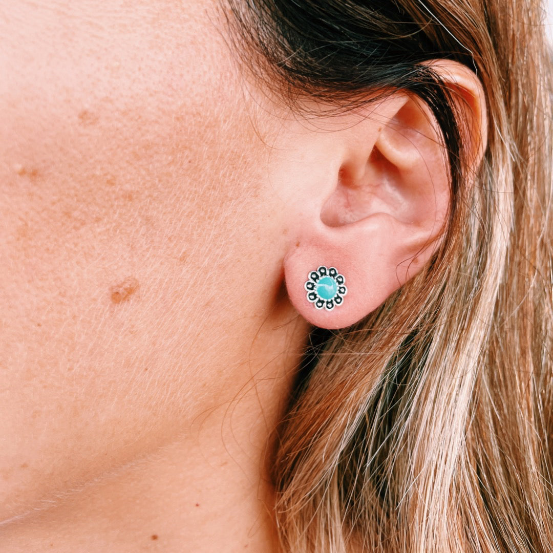 PENDIENTES PLATA FLOR TURQUESA