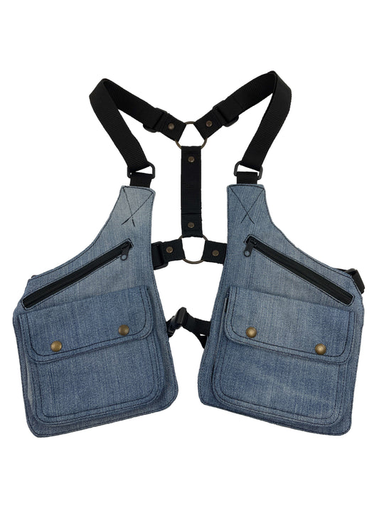 Cartuchera doble artesanal hecha en tela tejana azul claro