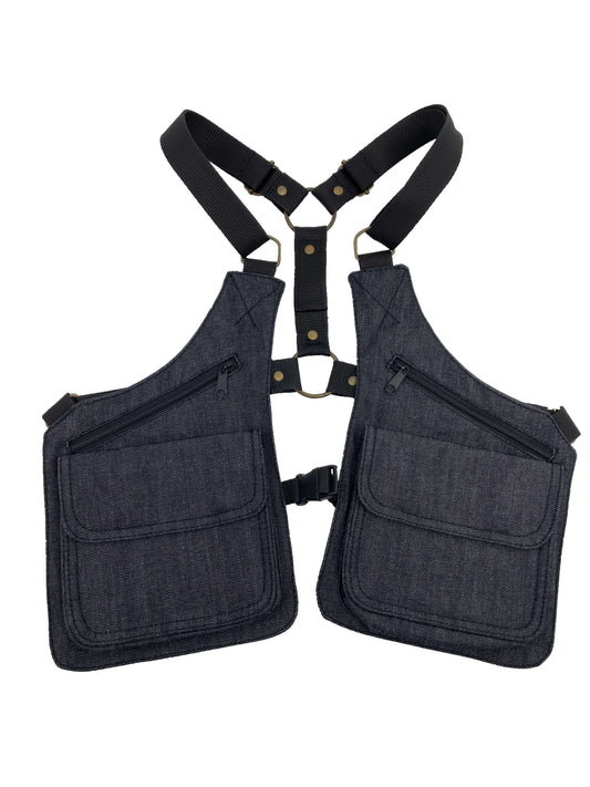 Cartuchera doble artesanal hecha en tela tejana oscura