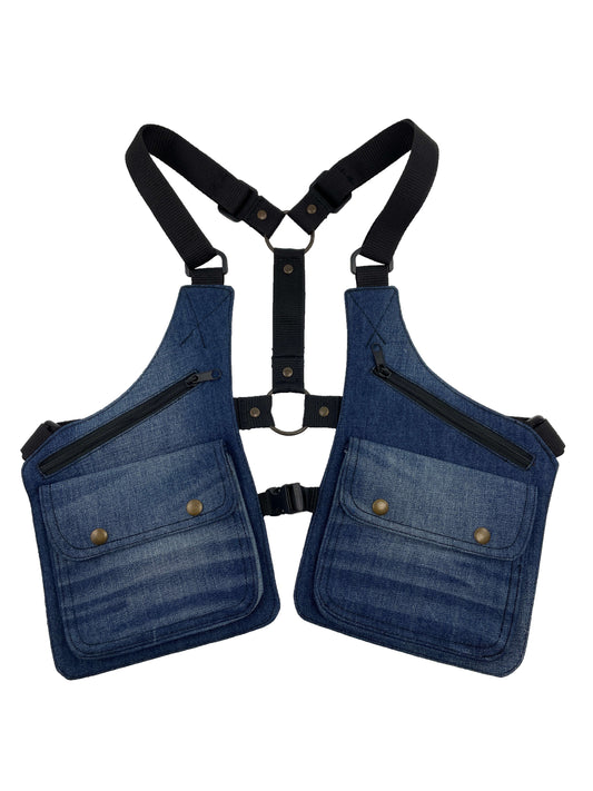 Cartuchera doble artesanal hecha en tela tejana azul