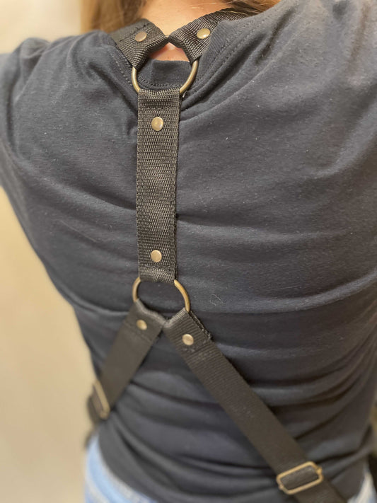 Espalda cartuchera doble hecha en tela con diseño de camuflaje