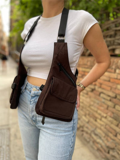 Pistolera de tela color marrón chocolate, artesanal, hecha en Barcelona